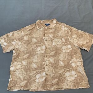 Puritan Shirt Mens 2XL Beige Brown Floral Hawaiian Button Up Rayon Aloha Camp‎